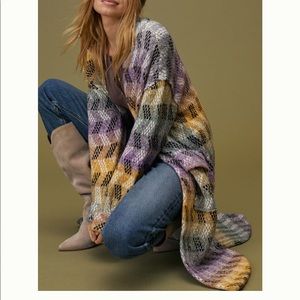 Anthropologie long sweater. Pilcro. Multi colored. Size S. Front flap pockets.